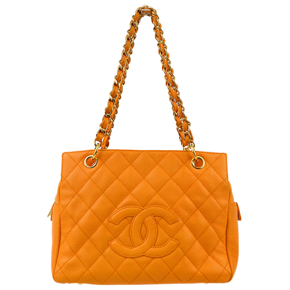 Luxury Chanel Orange Caviar Petite Timeless Tote PTT Chain Handbag