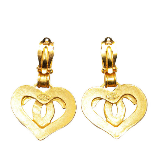 Chanel Vintage Heart Motif Earrings Gold
