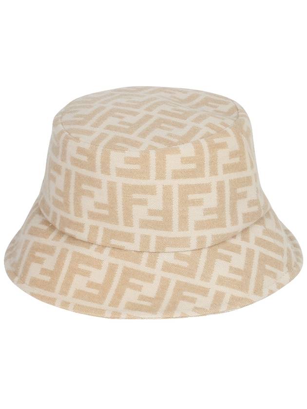 Luxury Fendi FF Jacquard Wool Silk Bucket Hat Beige
