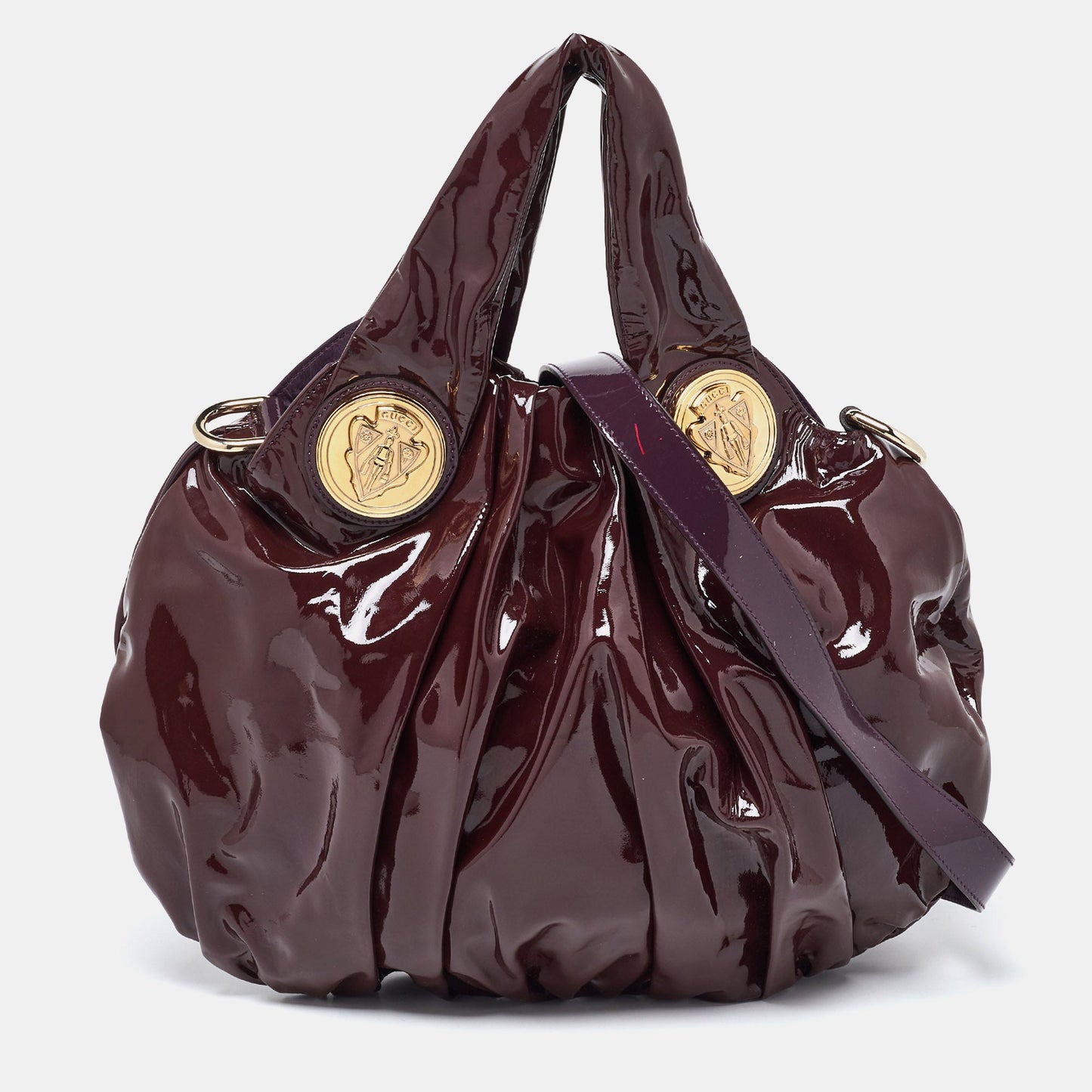 Luxury Gucci Trending 2025 Burgundy Patent Leather Small Hysteria Hobo