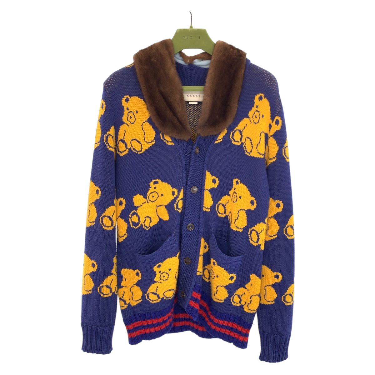 Luxury Gucci Trending 2025 Wool Mink Teddy Bear Jacquard Cardigan