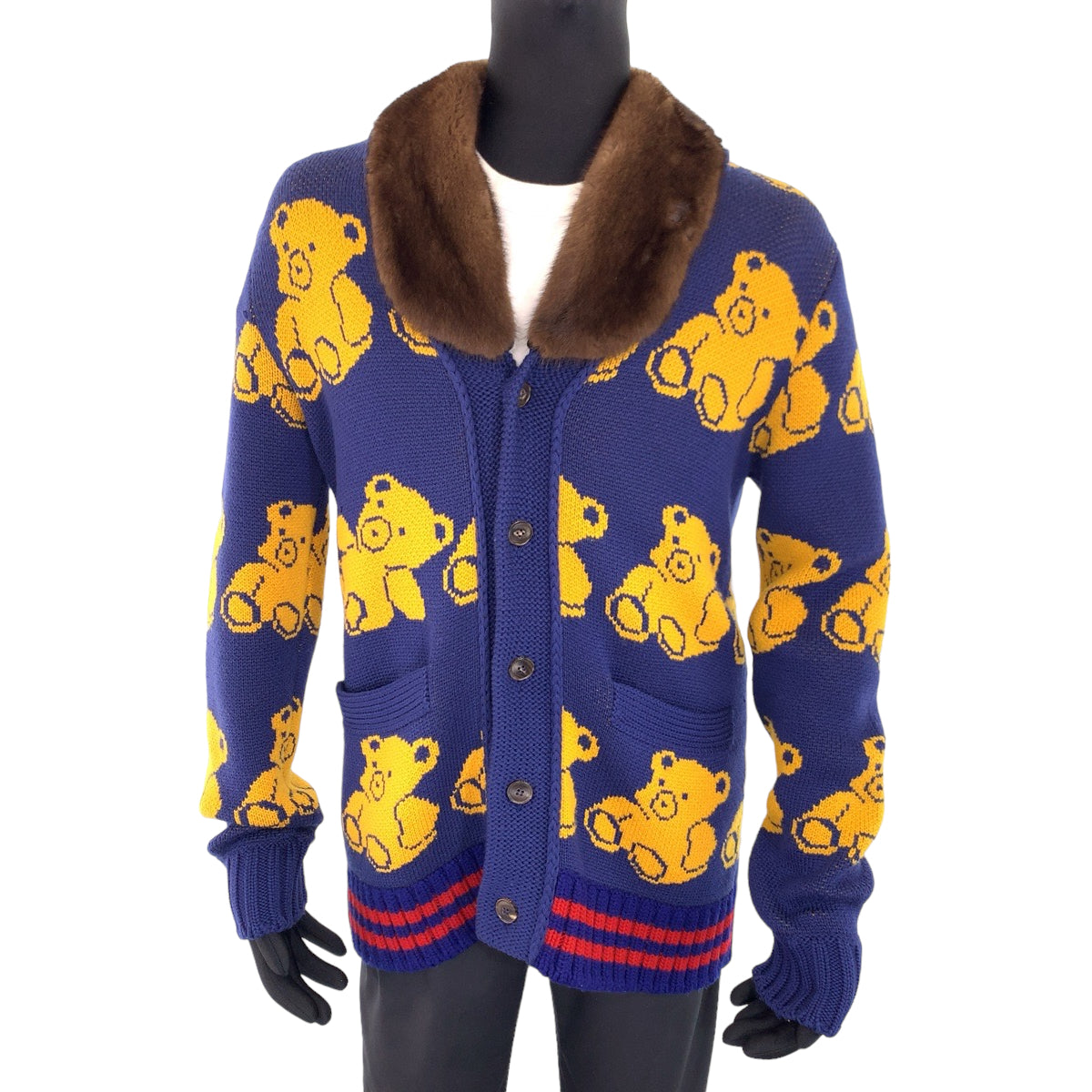 Luxury Gucci Trending 2025 Wool Mink Teddy Bear Jacquard Cardigan