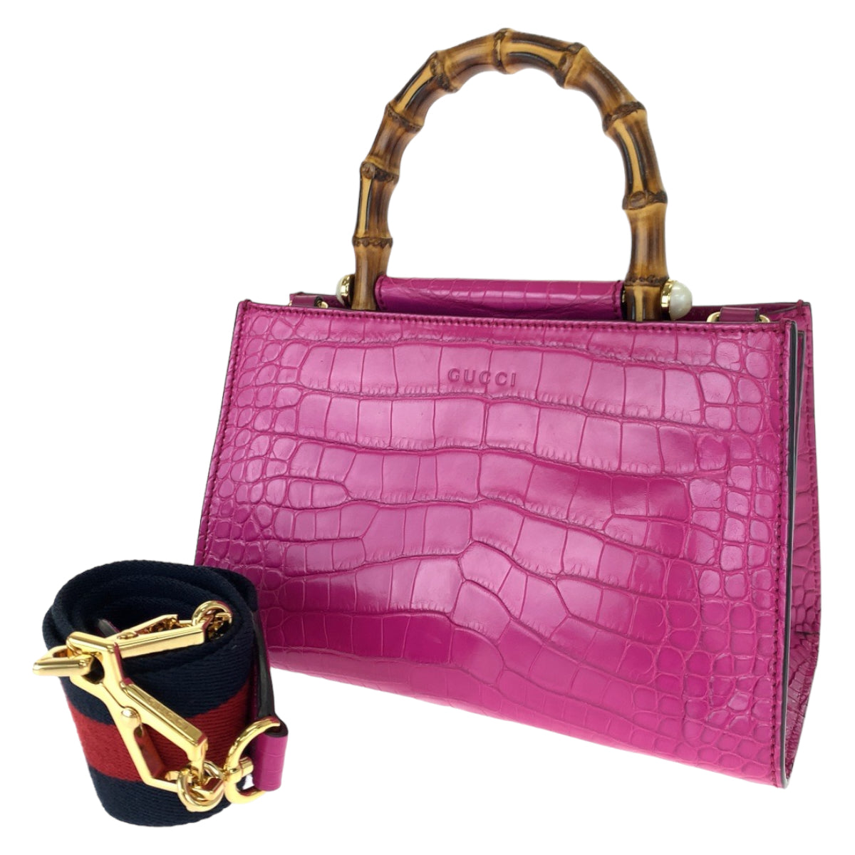 Luxury Gucci Trending 2025 Bamboo Nymphea Crocodile Handbag