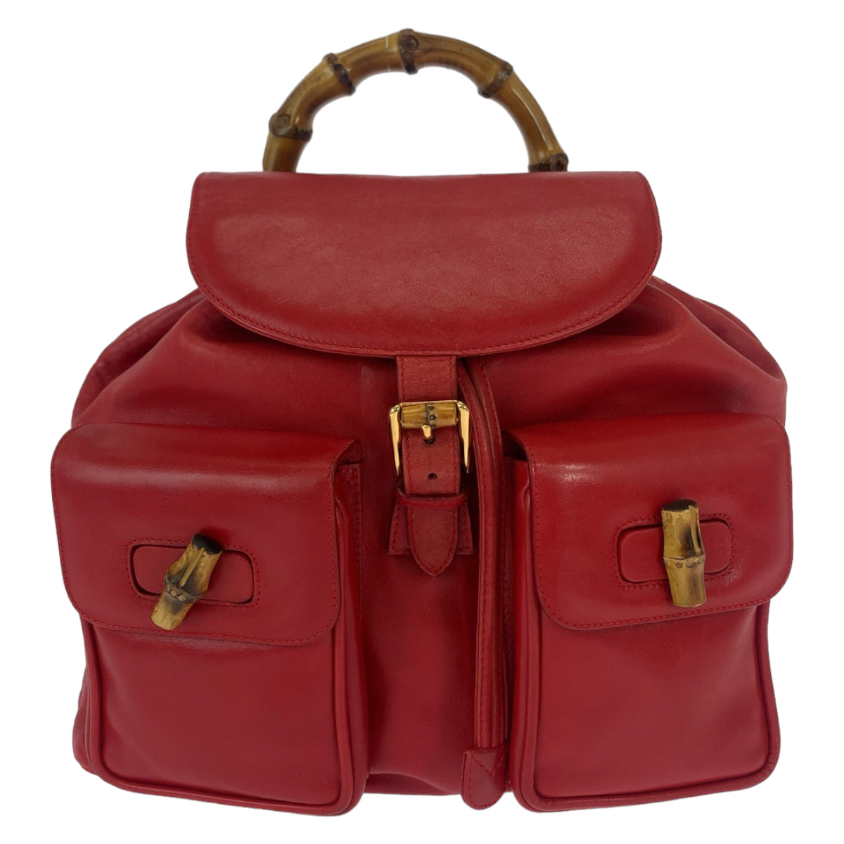 Luxury Gucci Trending 2025 Bamboo Leather Backpack Red Gold Hardware