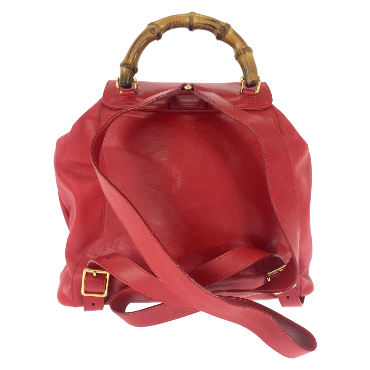 Luxury Gucci Trending 2025 Bamboo Leather Backpack Red Gold Hardware