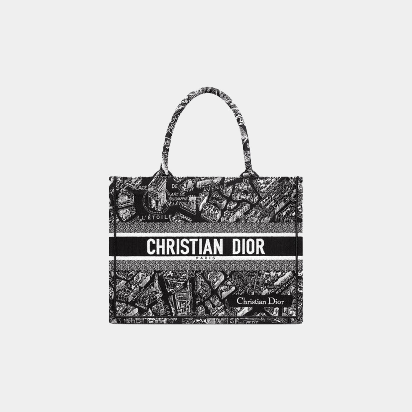 Medium Luxury Dior Book Tote Black and White Plan de Paris Embroidery