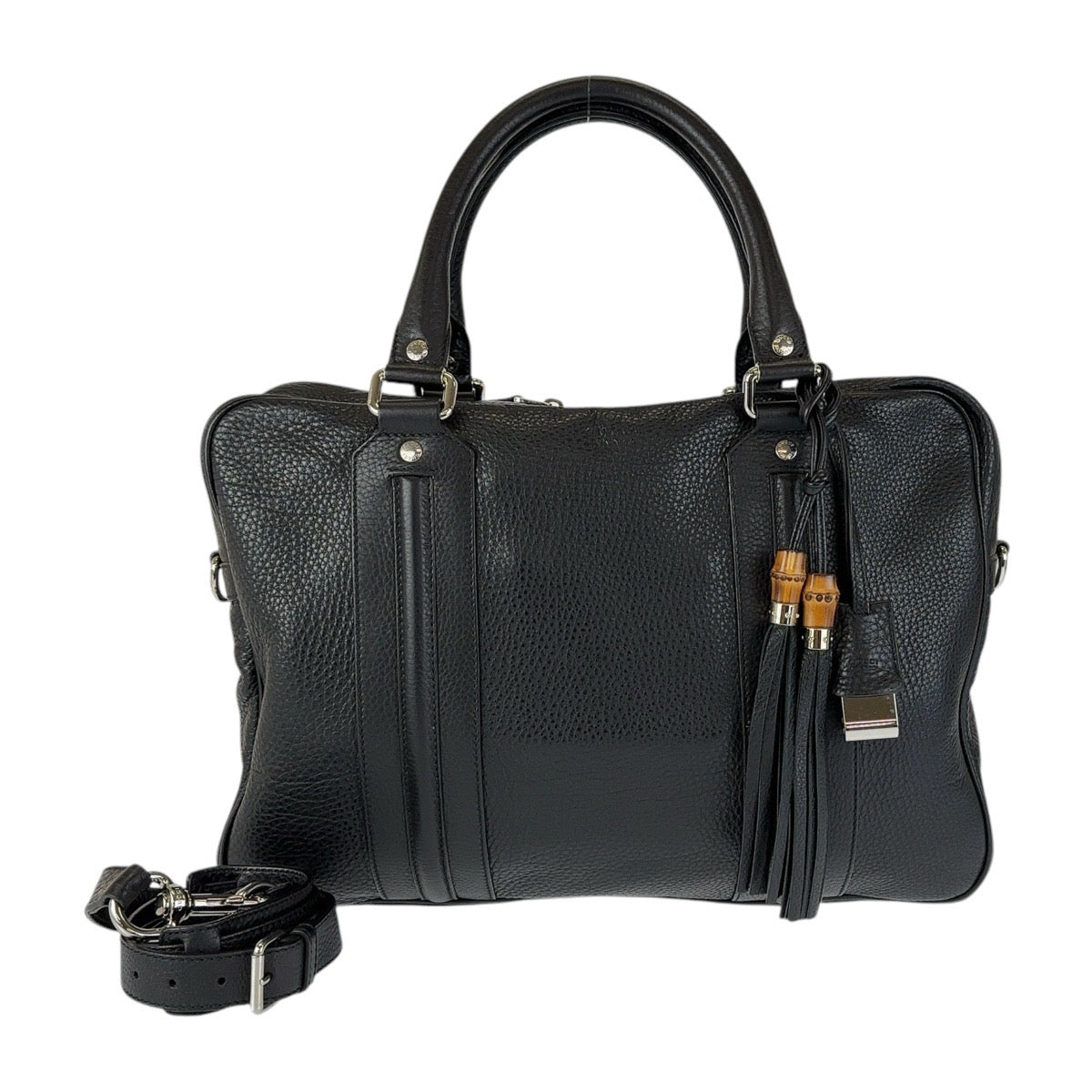 Luxury Gucci Trending 2025 Leather Bamboo Tassel Briefcase