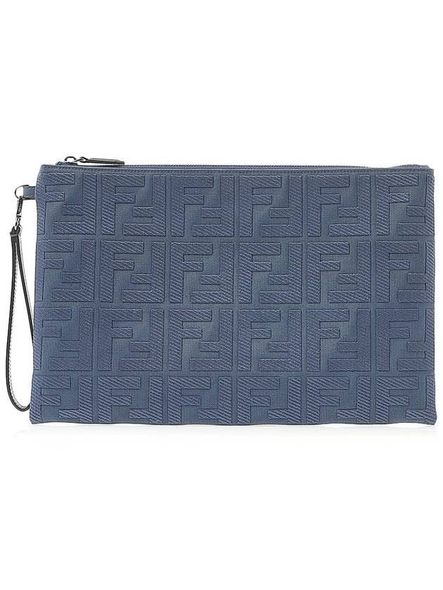 Luxury Fendi FF Logo Flat Large Clutch Bag Blue