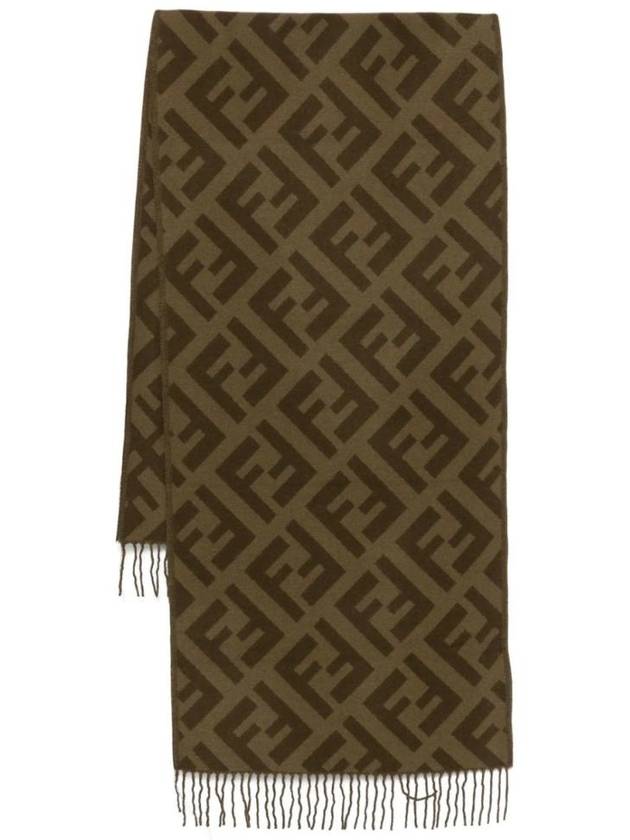 Luxury Fendi FF Motif Fringe Cashmere Scarf Green