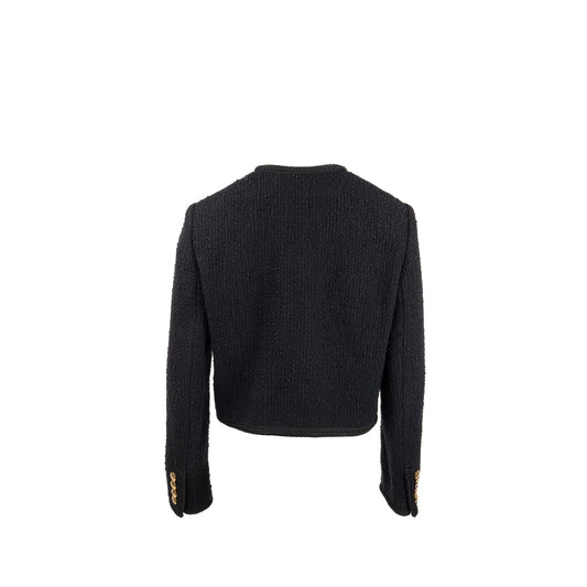 Celine Size 40 Chasseur Jacket Tweed Black GHW