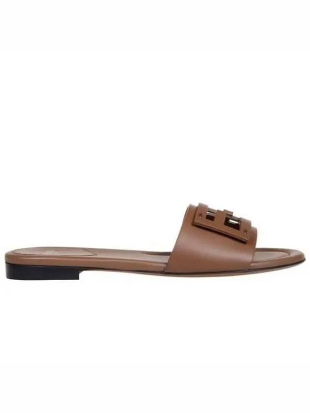 Luxury Fendi Baguette FF Logo Leather Slippers Mocha