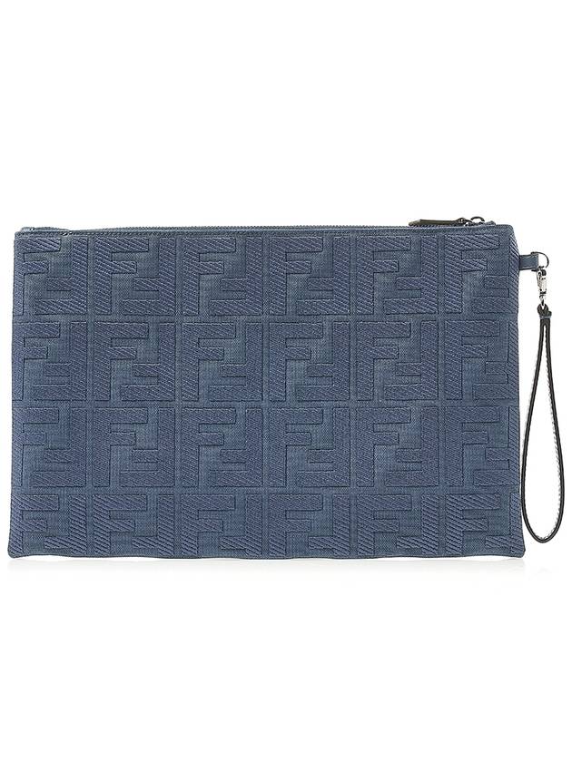 Luxury Fendi FF Logo Flat Large Clutch Bag Blue