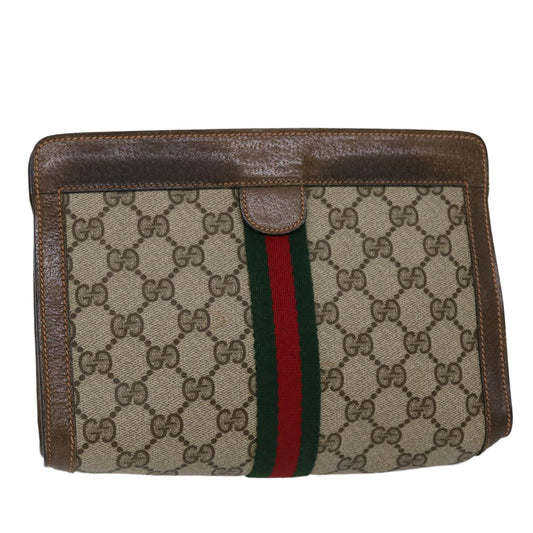 Luxury Gucci Trending 2025 GG Canvas Web Sherry Line Clutch Bag PVC Leather Beige Green