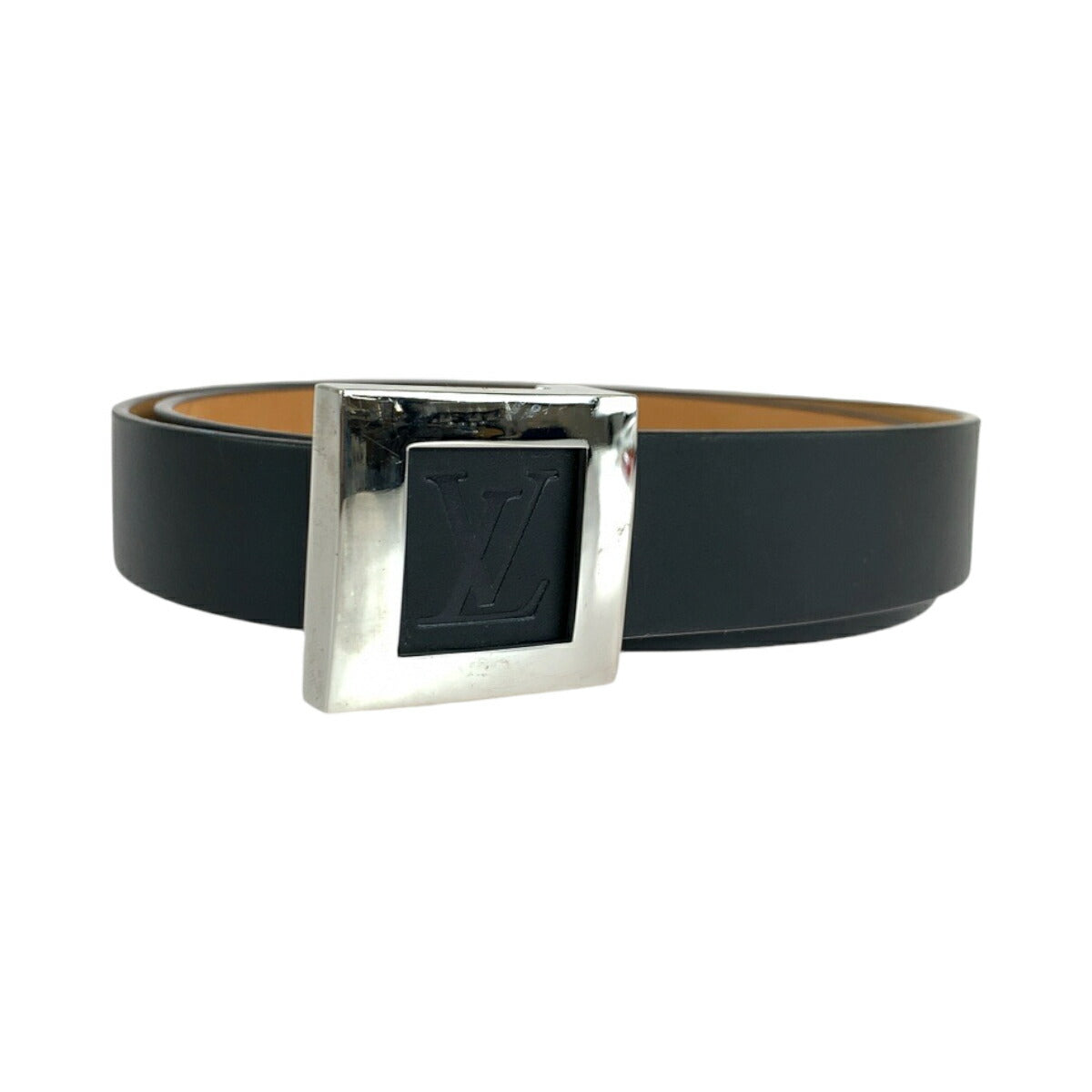 Louis Vuitton Leather Belt Black Silver Buckle