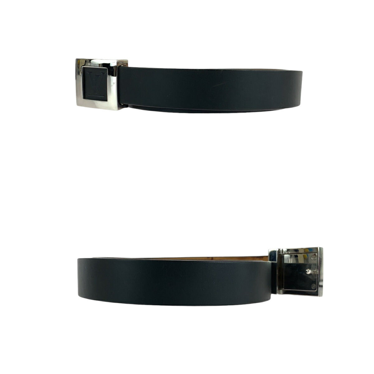 Louis Vuitton Leather Belt Black Silver Buckle