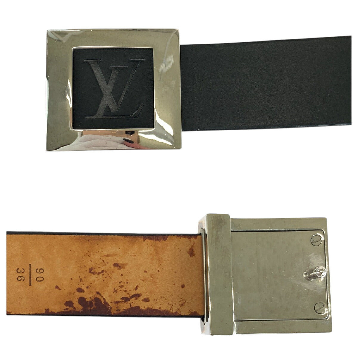 Louis Vuitton Leather Belt Black Silver Buckle