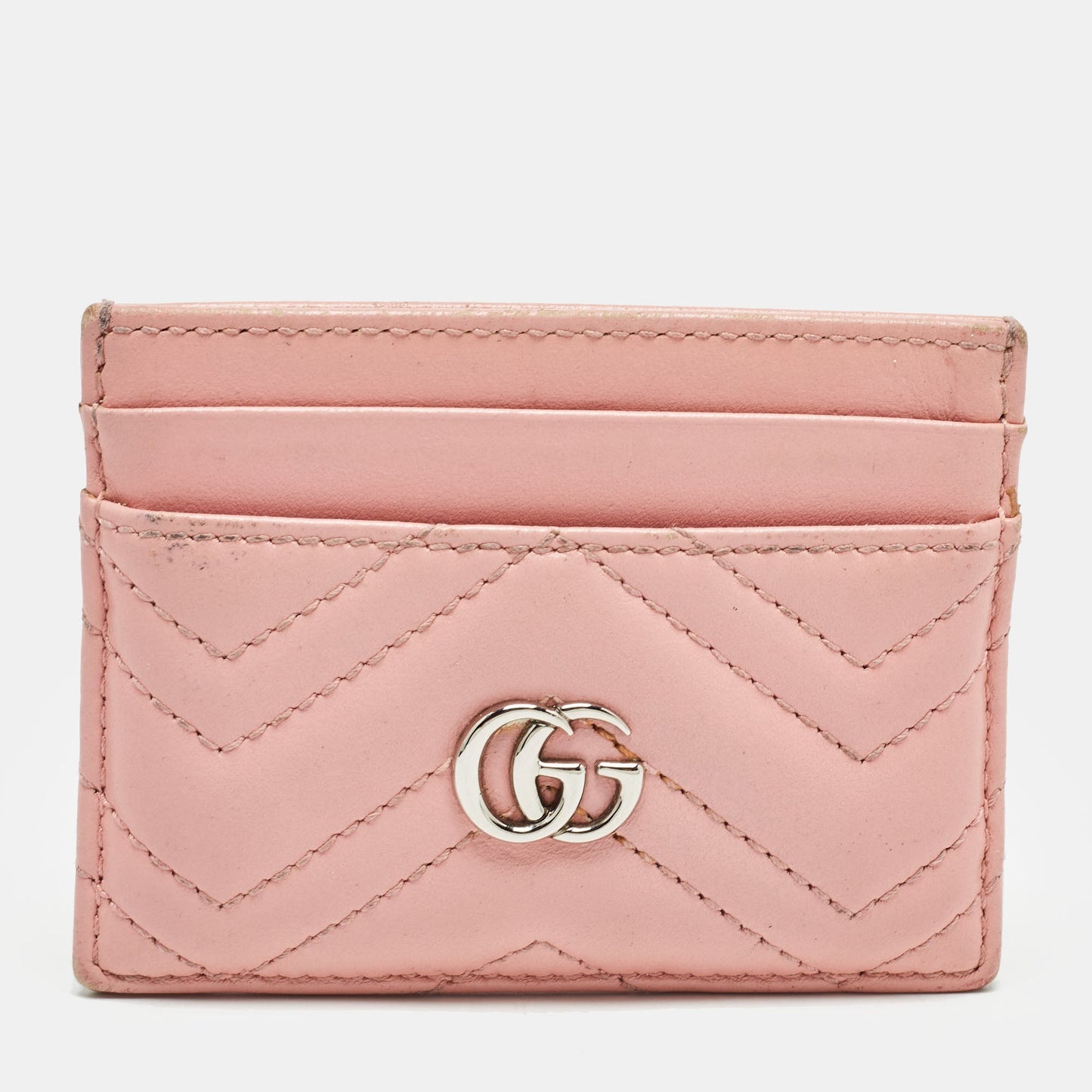 Luxury Gucci Trending 2025 Pink Matelass&eacute; Leather Gg Marmont Card Holder..