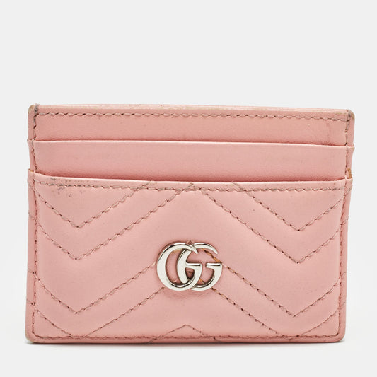 Luxury Gucci Trending 2025 Pink Matelass&eacute; Leather Gg Marmont Card Holder..