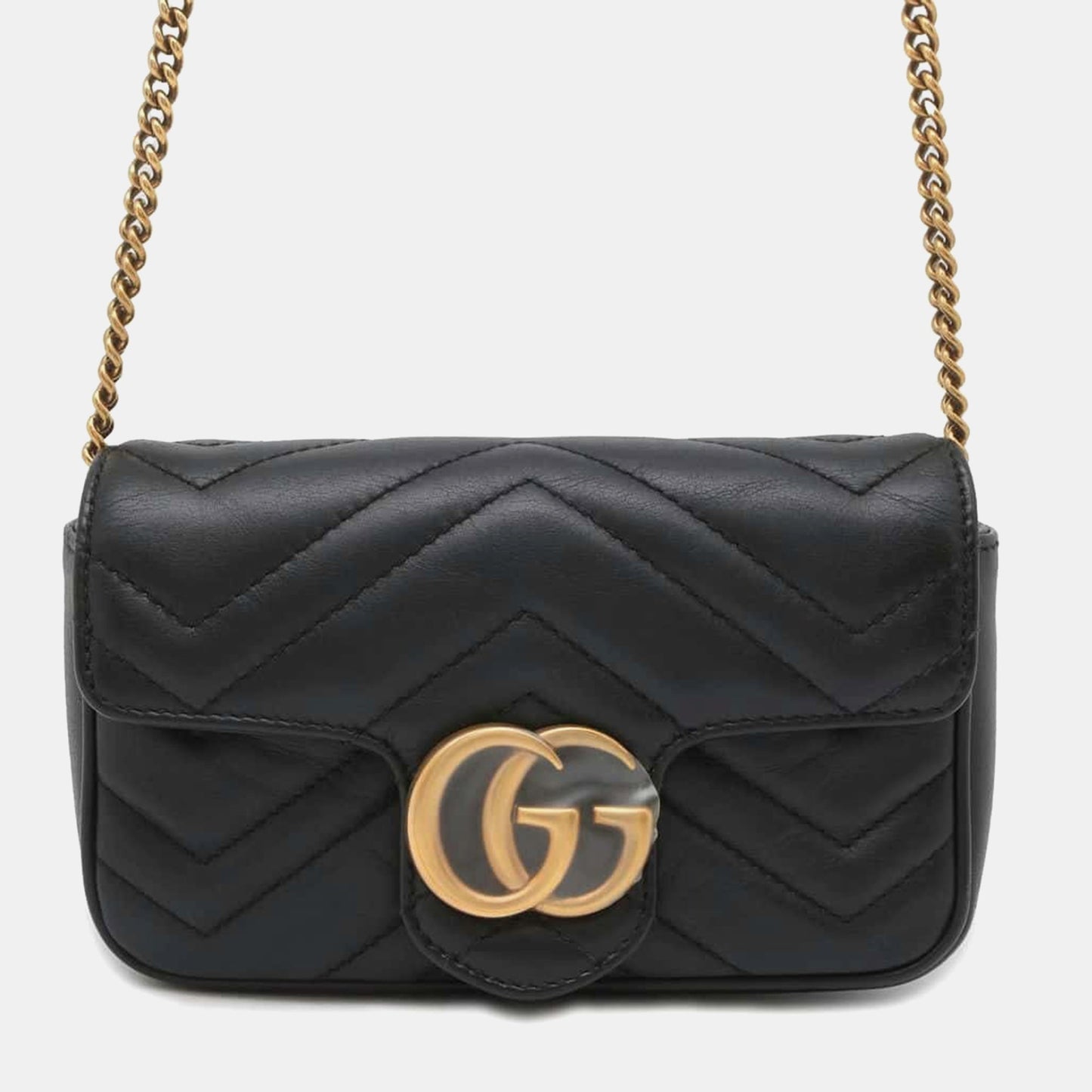 Luxury Gucci Trending 2025 Black Leather Super Mini GG Marmont Shoulder Bag