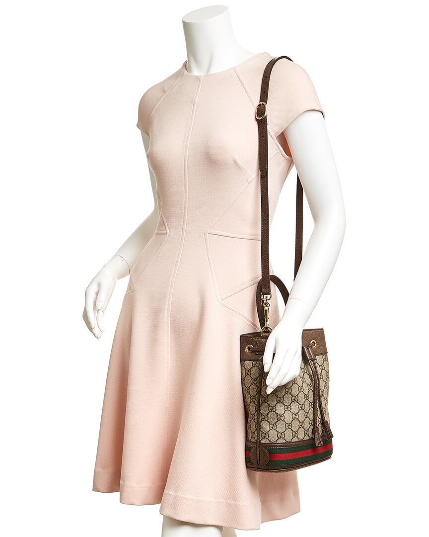 Luxury Gucci Trending 2025 Ophidia Small GG Supreme Canvas & Leather Bucket Bag, Brown