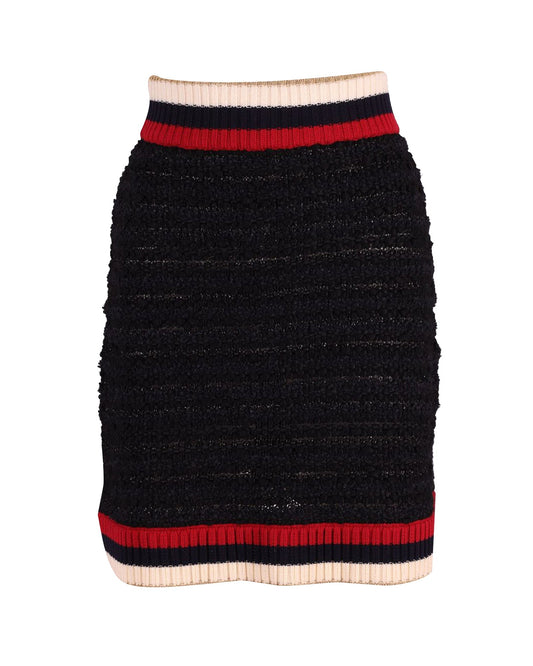 Luxury Gucci Trending 2025 Knitted Skirt with Web Design in Black Cotton