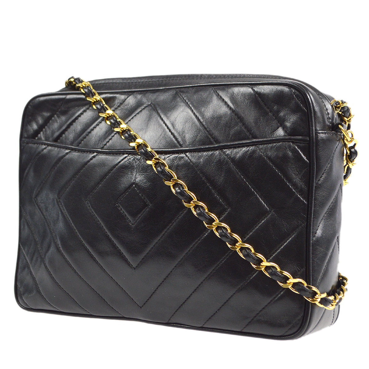Luxury Chanel 1991-1994 Diamond Stitch Camera Bag Small Black Lambskin