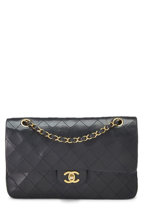 CHANEL,  Black Quilted Lambskin Classic Double Flap Medium, Black