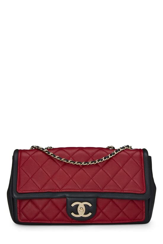 CHANEL,  Red & Black Quilted Lambskin Graphic Flap Medium, Red