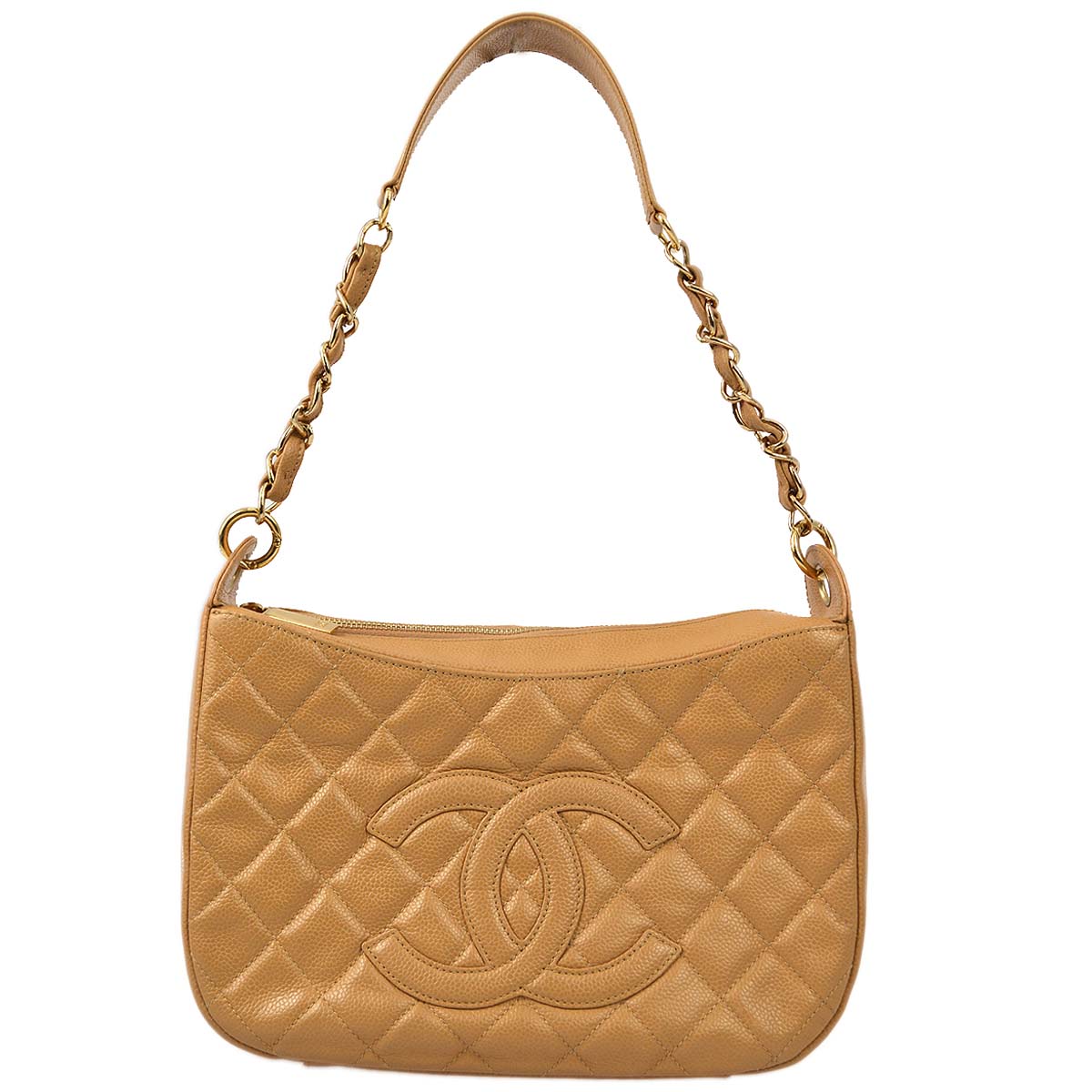 Luxury Chanel 2004-2005 Beige Caviar Skin Hobo Shoulder Bag