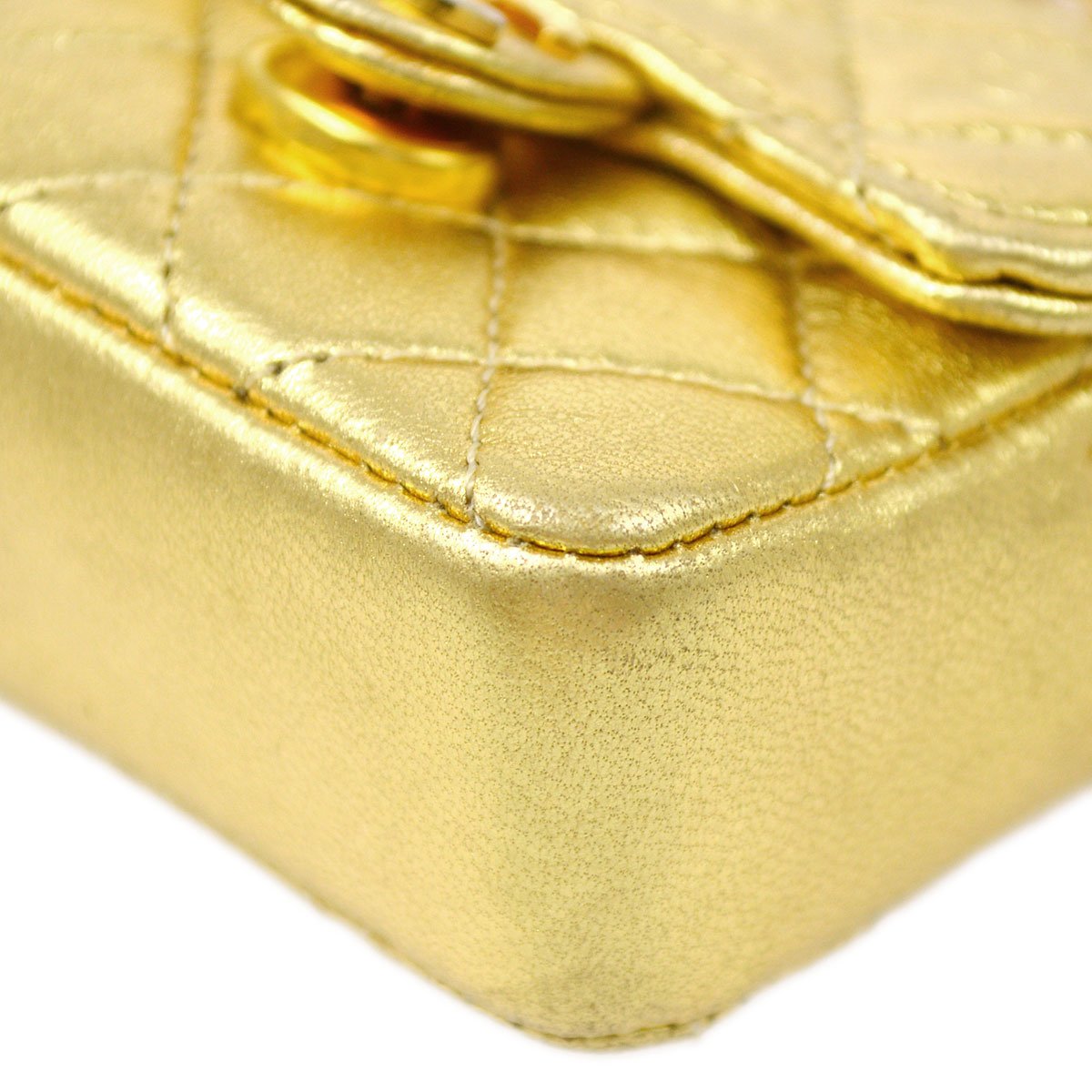 Luxury Chanel 1989-1991 Gold Lambskin Micro Classic Flap Shoulder Bag