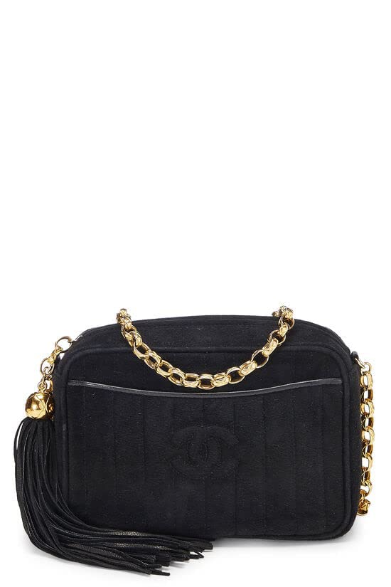 CHANEL,  Black Vertical Suede Pocket Camera Bag Mini, Black