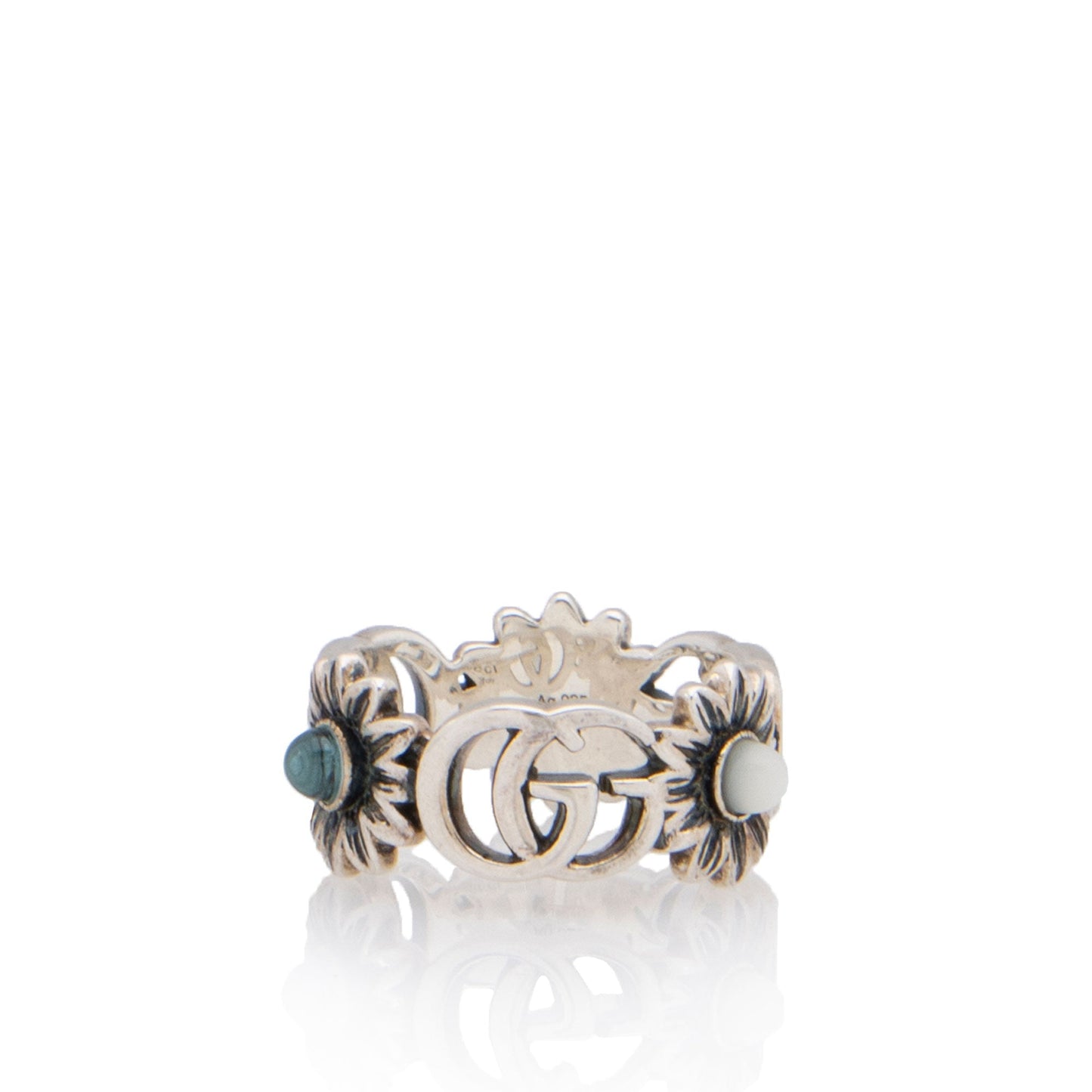 Gucci Sterling Silver Mother Of Pearl GG Marmont Ring