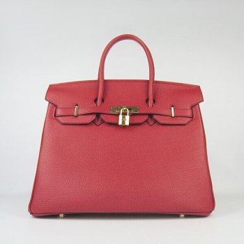 Luxury Hermes Birkin 35cm Togo Leather Handbags Red Golden