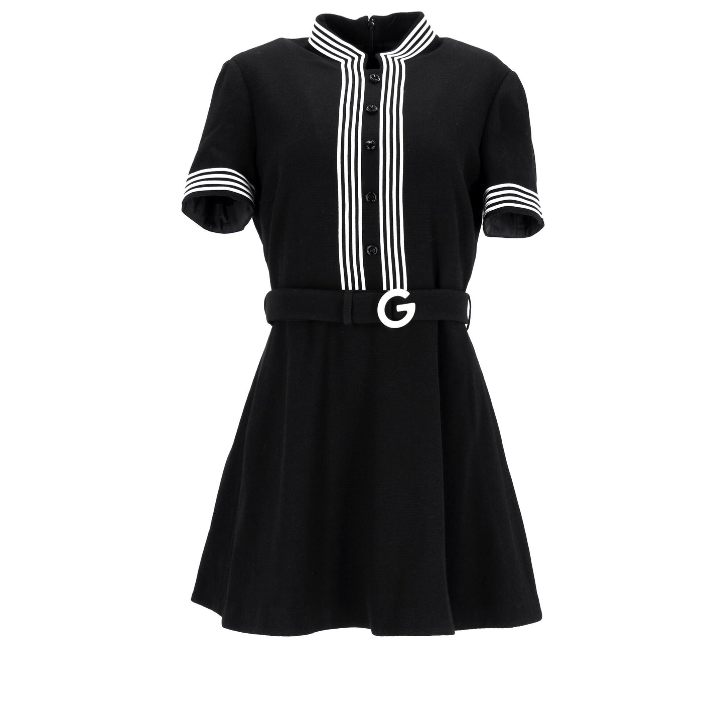 Gucci Belted Mini Flared Dress in Black Wool