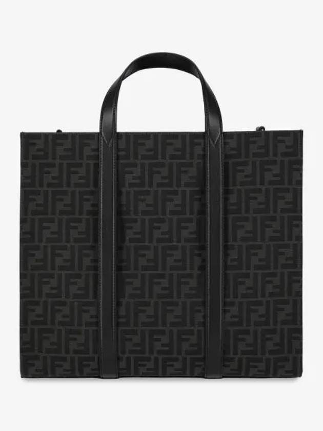 Luxury Fendi FF Jacquard Fabric Shopper Tote Bag Black
