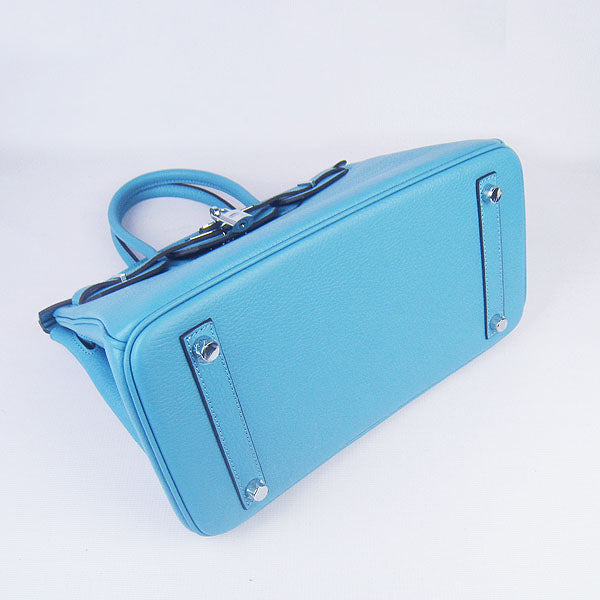 Luxury Hermes Birkin 30cm Togo Leather Handbags Light Blue Silver