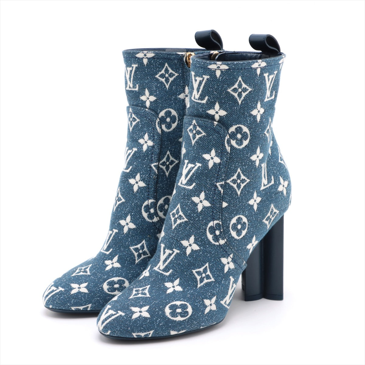 Louis Vuitton 21 year Denim x Leather Boots 37  Blue NL1201 Monogram