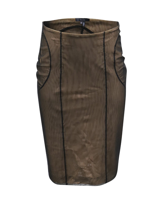 Luxury Gucci Trending 2025 Mesh Pencil Skirt in Black Polyamide