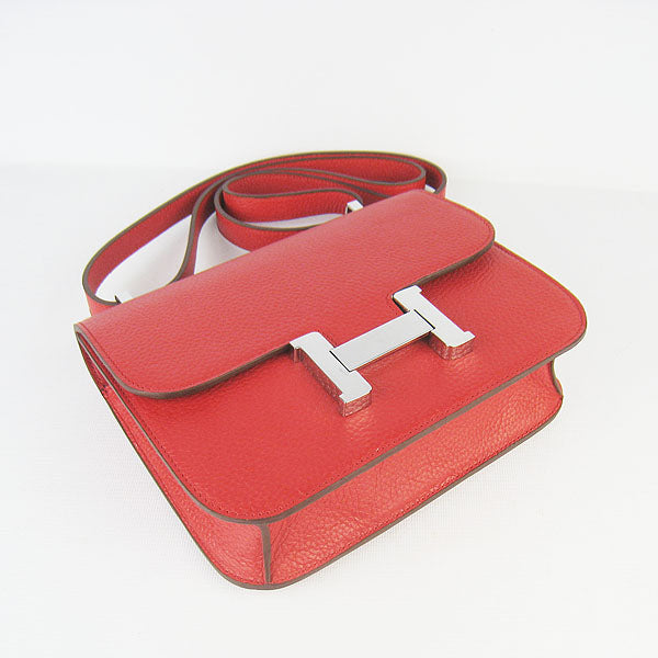 Luxury Hermes Constance Cowskin Leather Bag H017 red silver