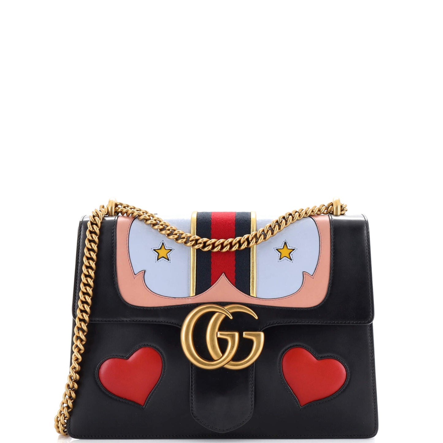 Luxury Gucci Trending 2025 Web Heart GG Marmont Chain Shoulder Bag Leather Medium