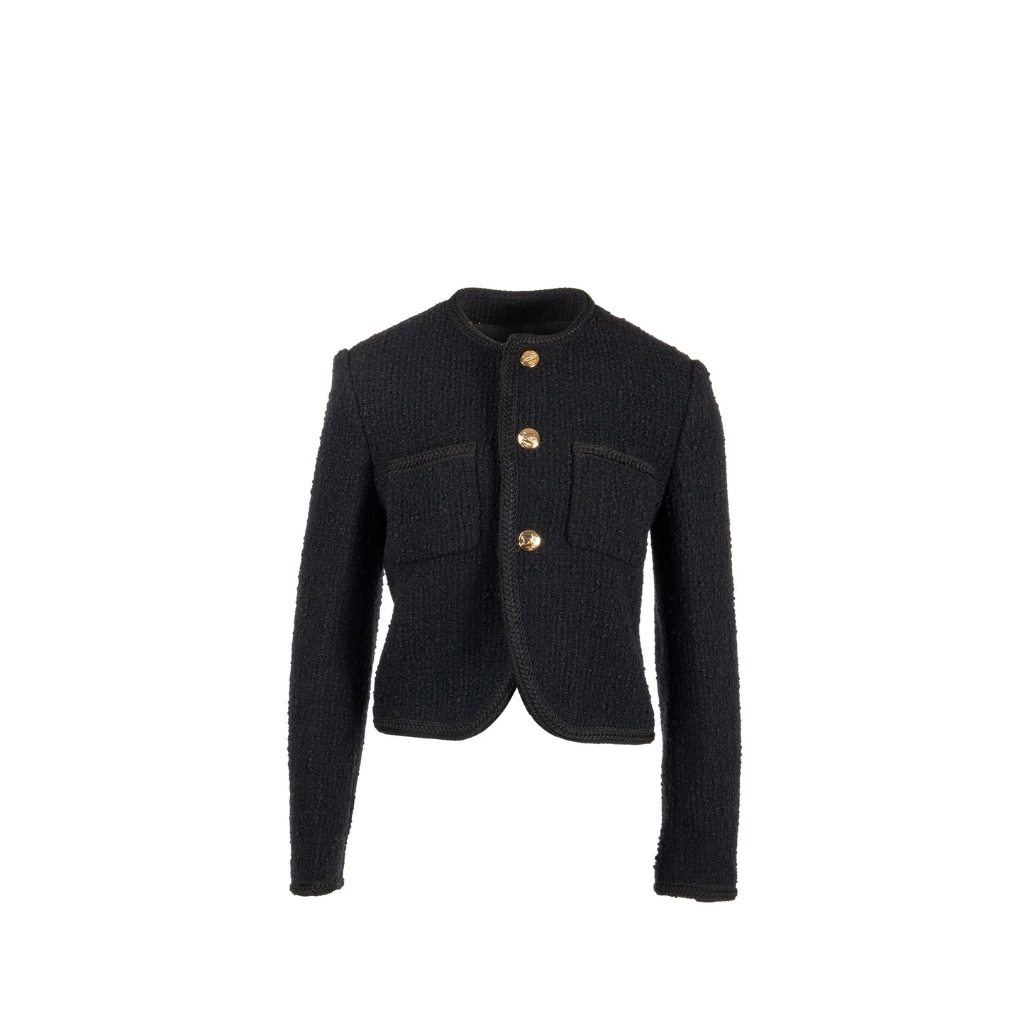 Celine Size 40 Chasseur Jacket Tweed Black GHW