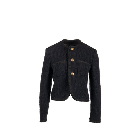 Celine Size 40 Chasseur Jacket Tweed Black GHW