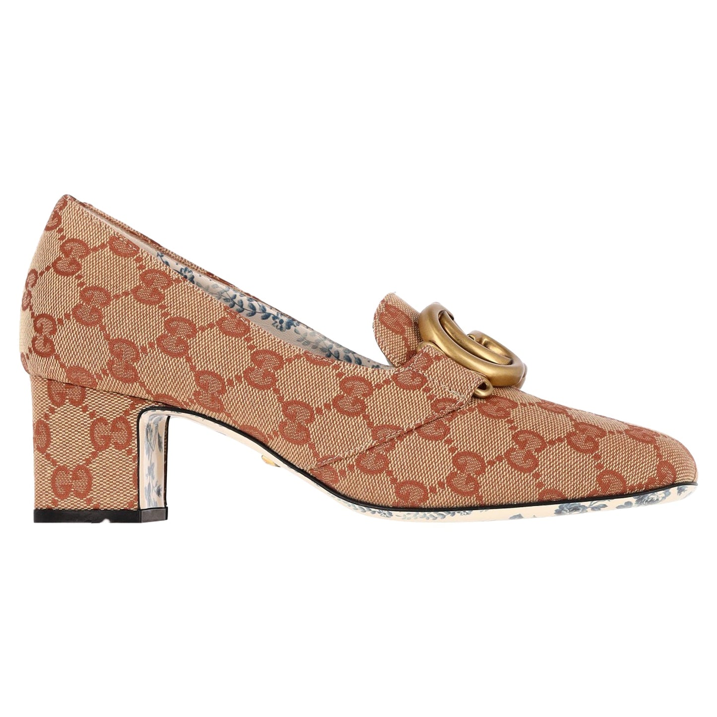 Gucci GG Victoire GG Marmont Block Heel Pumps in Beige Canvas