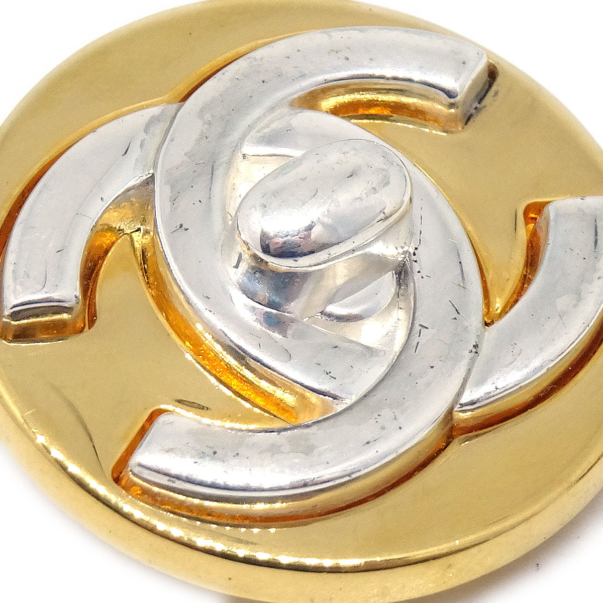 Luxury Chanel 1997 Silver & Gold CC Turnlock Earrings Large