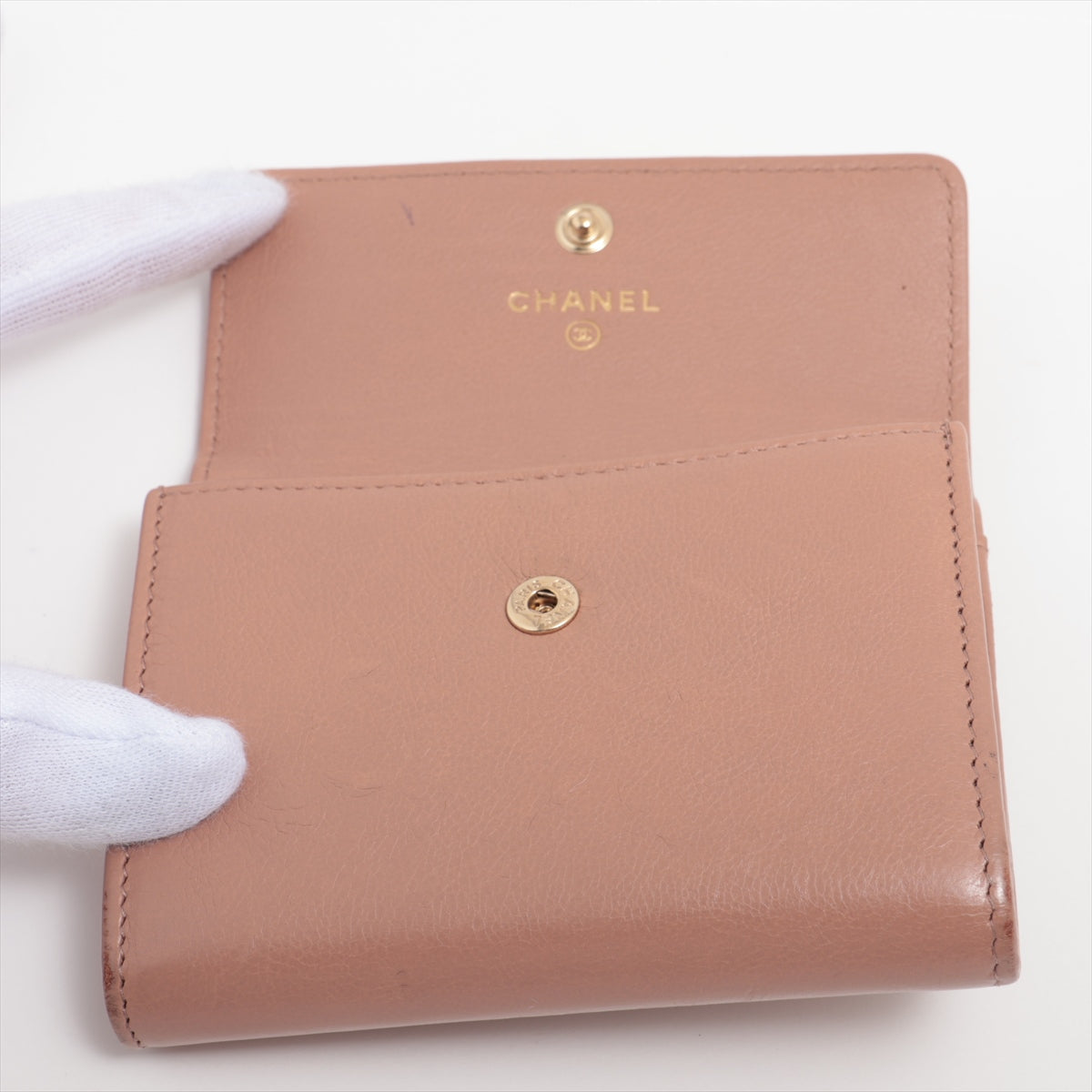 Chanel Logo Leather Coin Case Pink Beige G