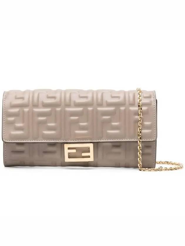 Luxury Fendi Baguette Continental Chain Leather Long Wallet Grey