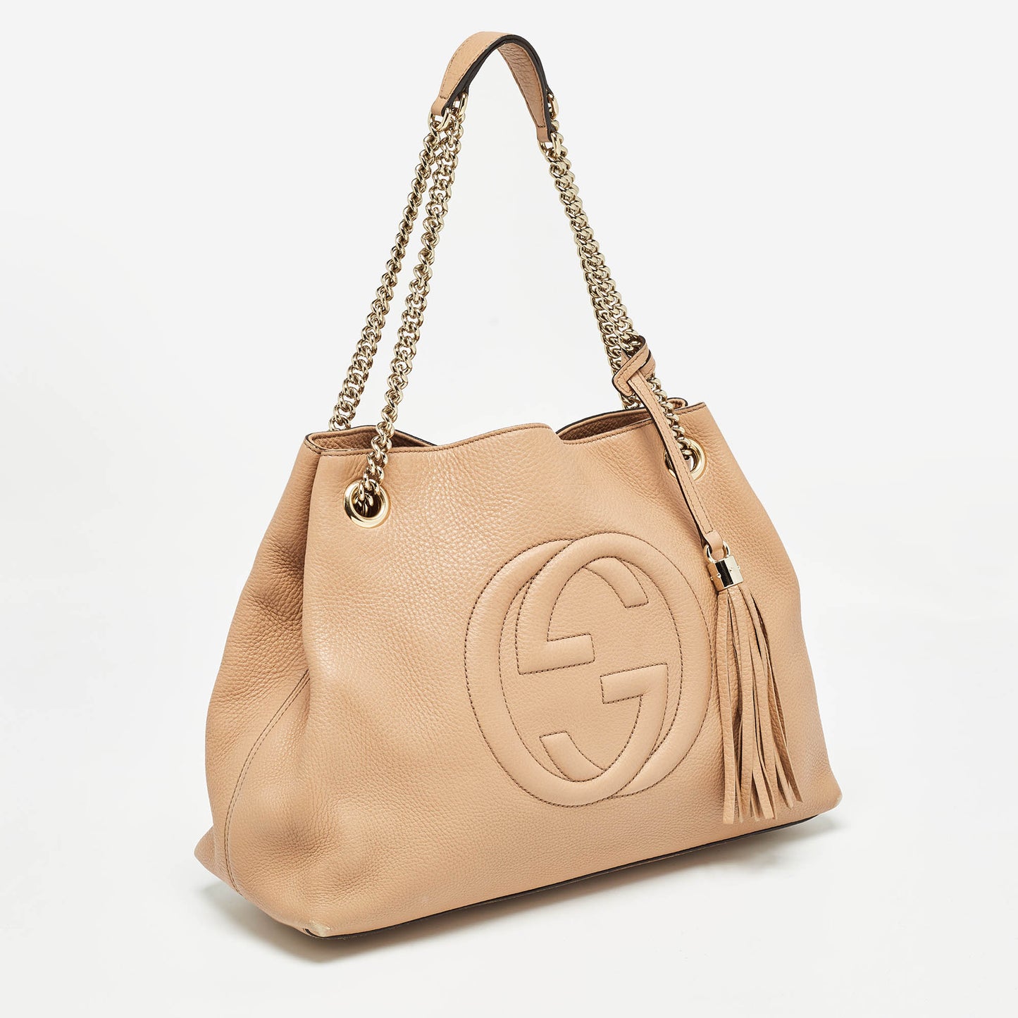 Luxury Gucci Trending 2025 Beige Leather Medium Soho Chain Tote