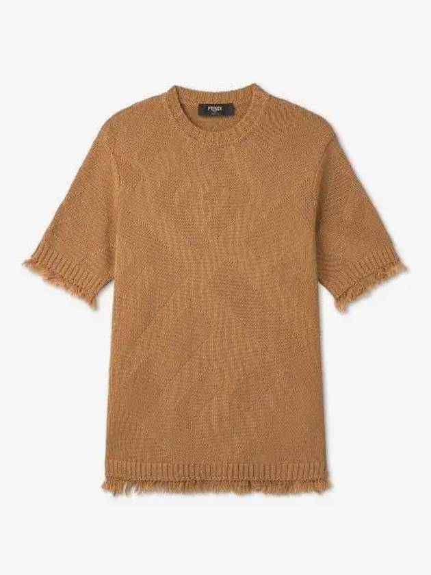 Luxury Fendi Men's Cotton Logo Short Sleeve Knit Sweater Cinnamon