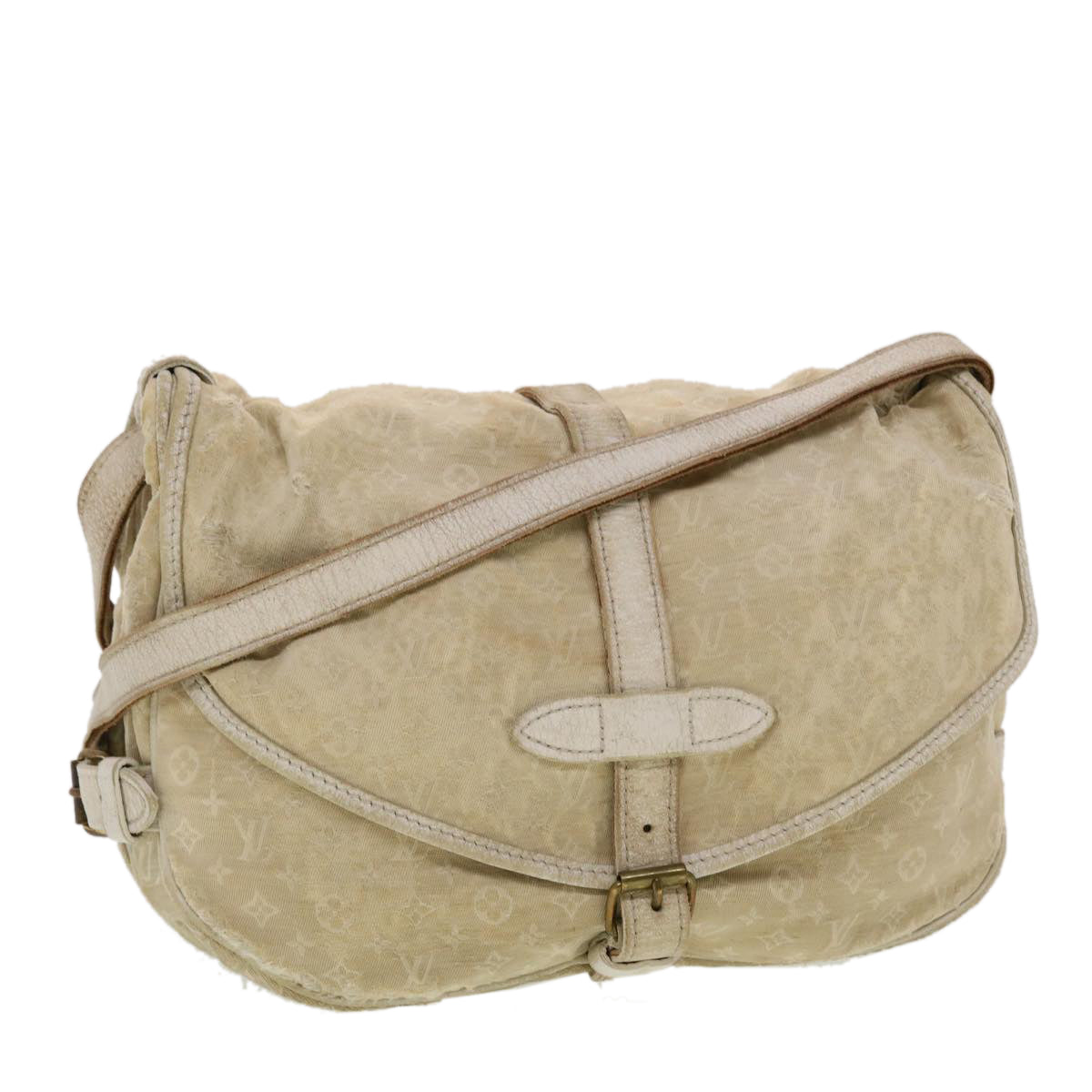 LOUIS VUITTON Monogram Mini Lin Saumur PM Shoulder Bag Ivory M95314 44195