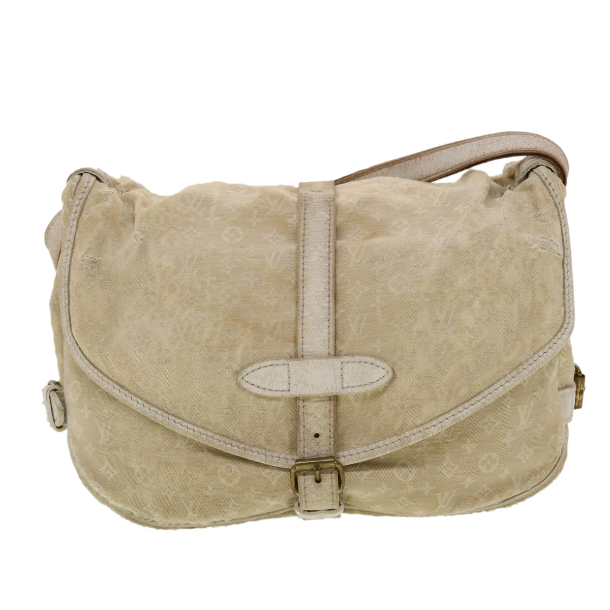 LOUIS VUITTON Monogram Mini Lin Saumur PM Shoulder Bag Ivory M95314 44195